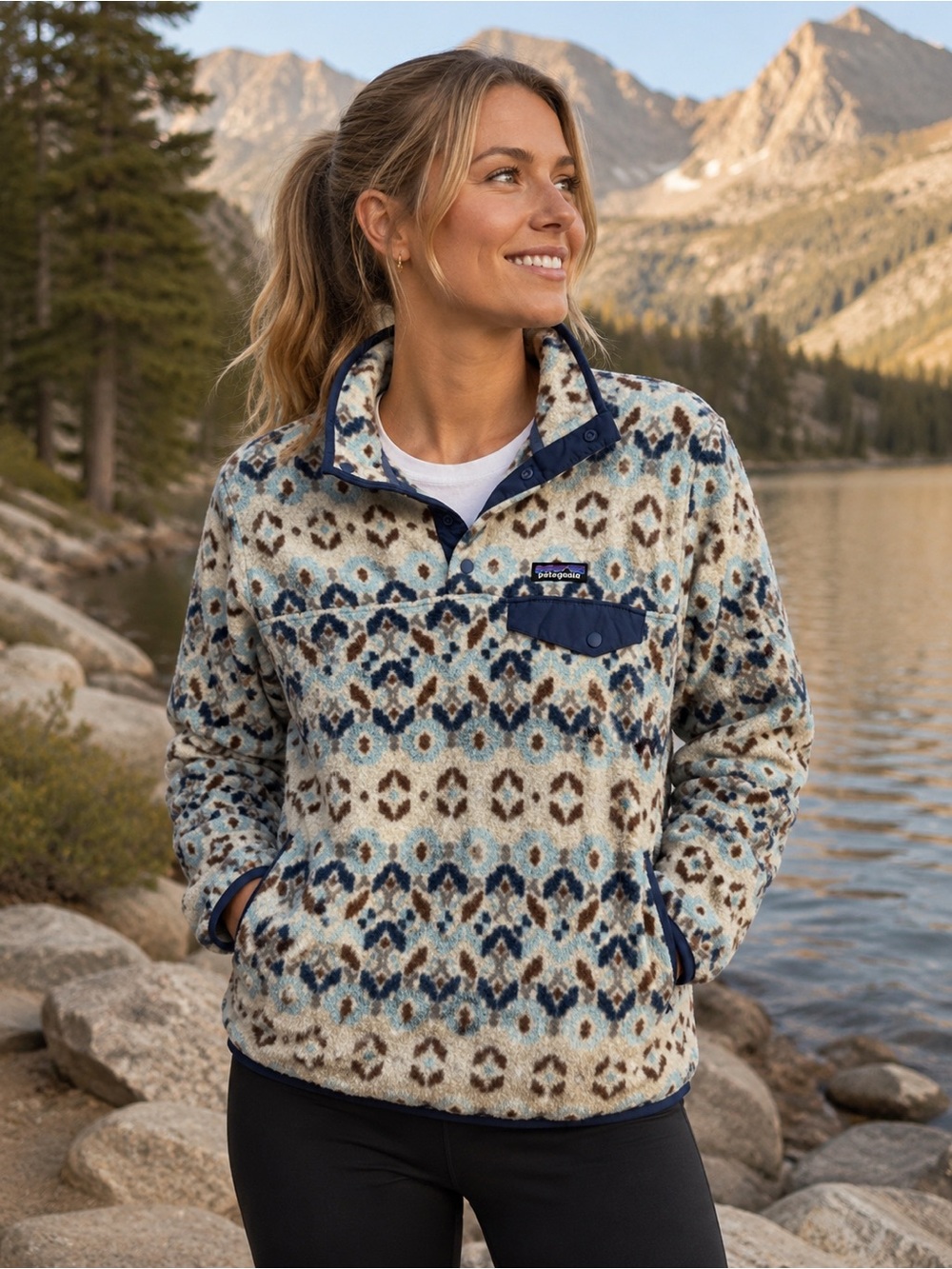 Patagonia Snap-T Synchilla Fleece Pullover Tundra Cluster Big Blue Sky Medium